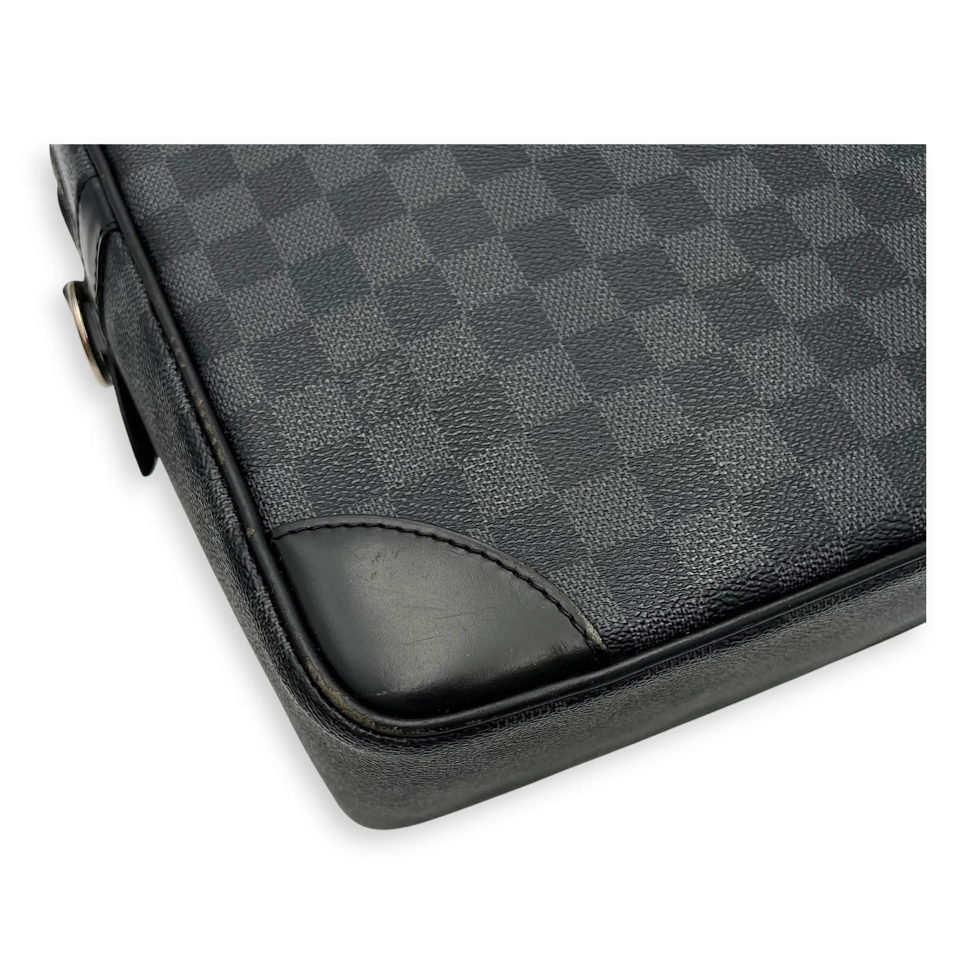 Porte document voyage Messenger Black in Coated Canvas, Silver hardware