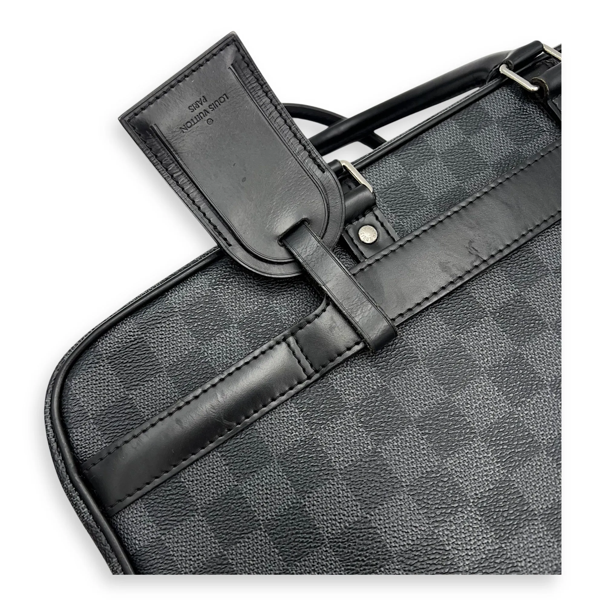 Porte document voyage Messenger Black in Coated Canvas, Silver hardware
