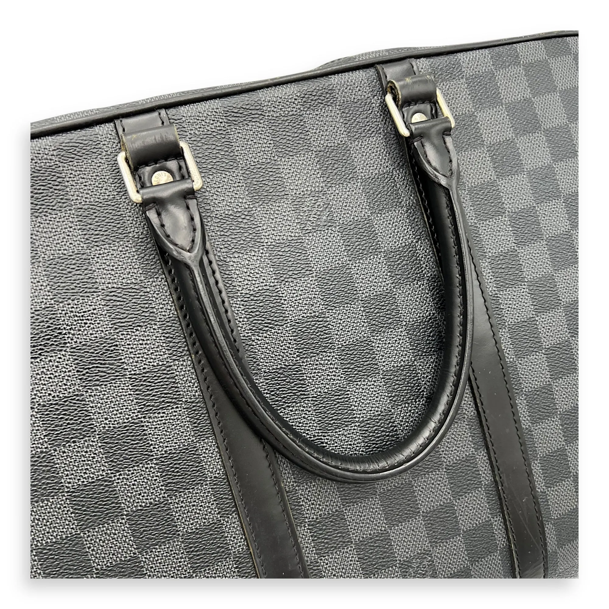 Porte document voyage Messenger Black in Coated Canvas, Silver hardware