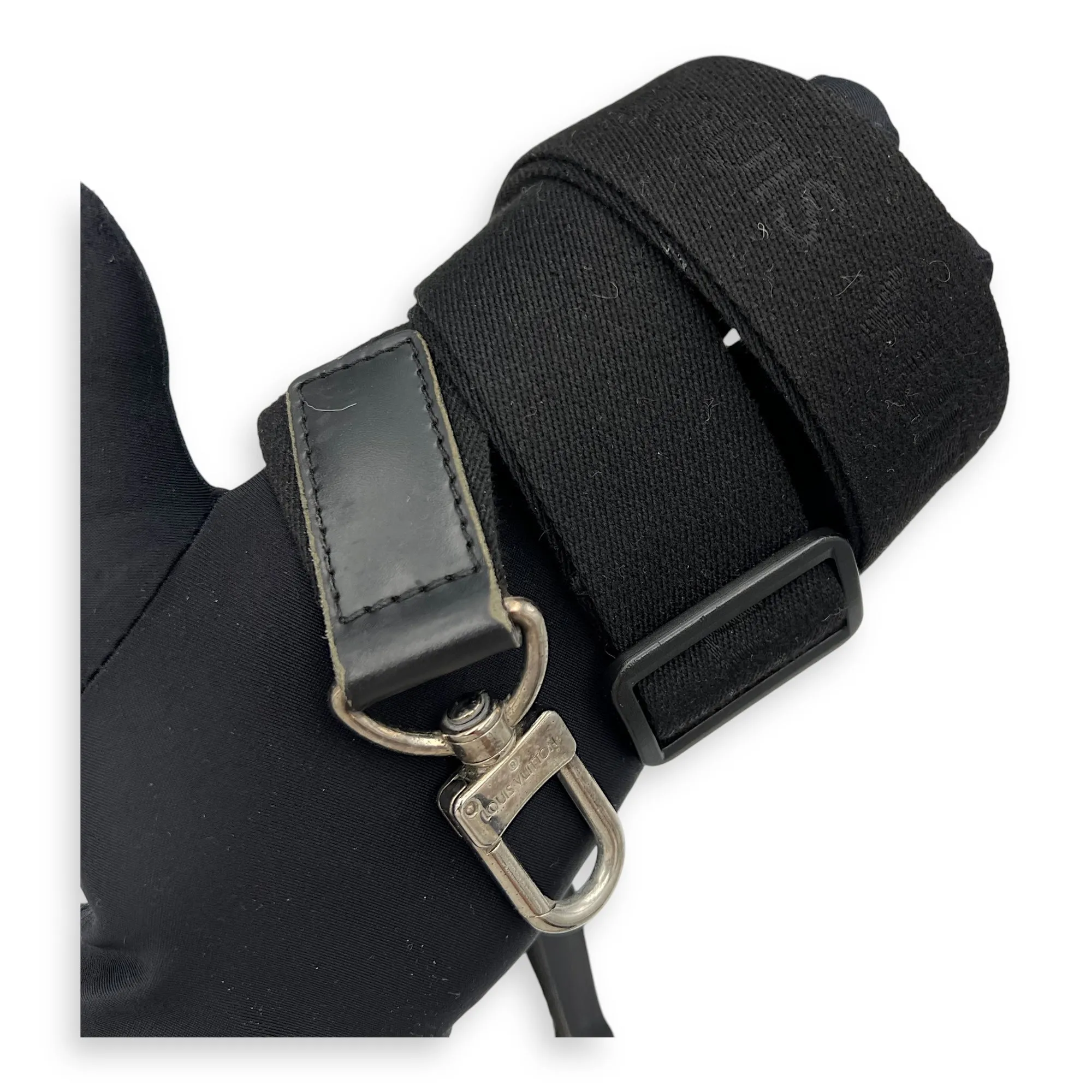 Porte document voyage Messenger Black in Coated Canvas, Silver hardware