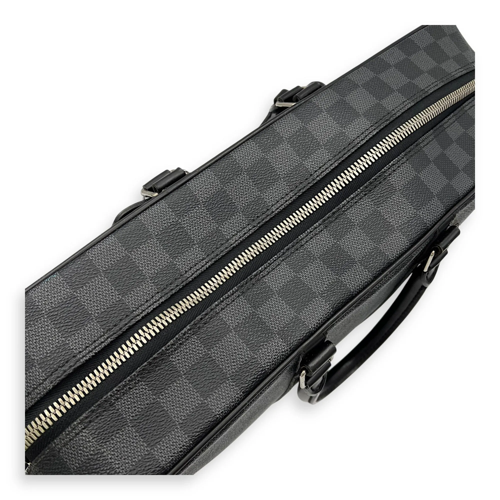 Porte document voyage Messenger Black in Coated Canvas, Silver hardware