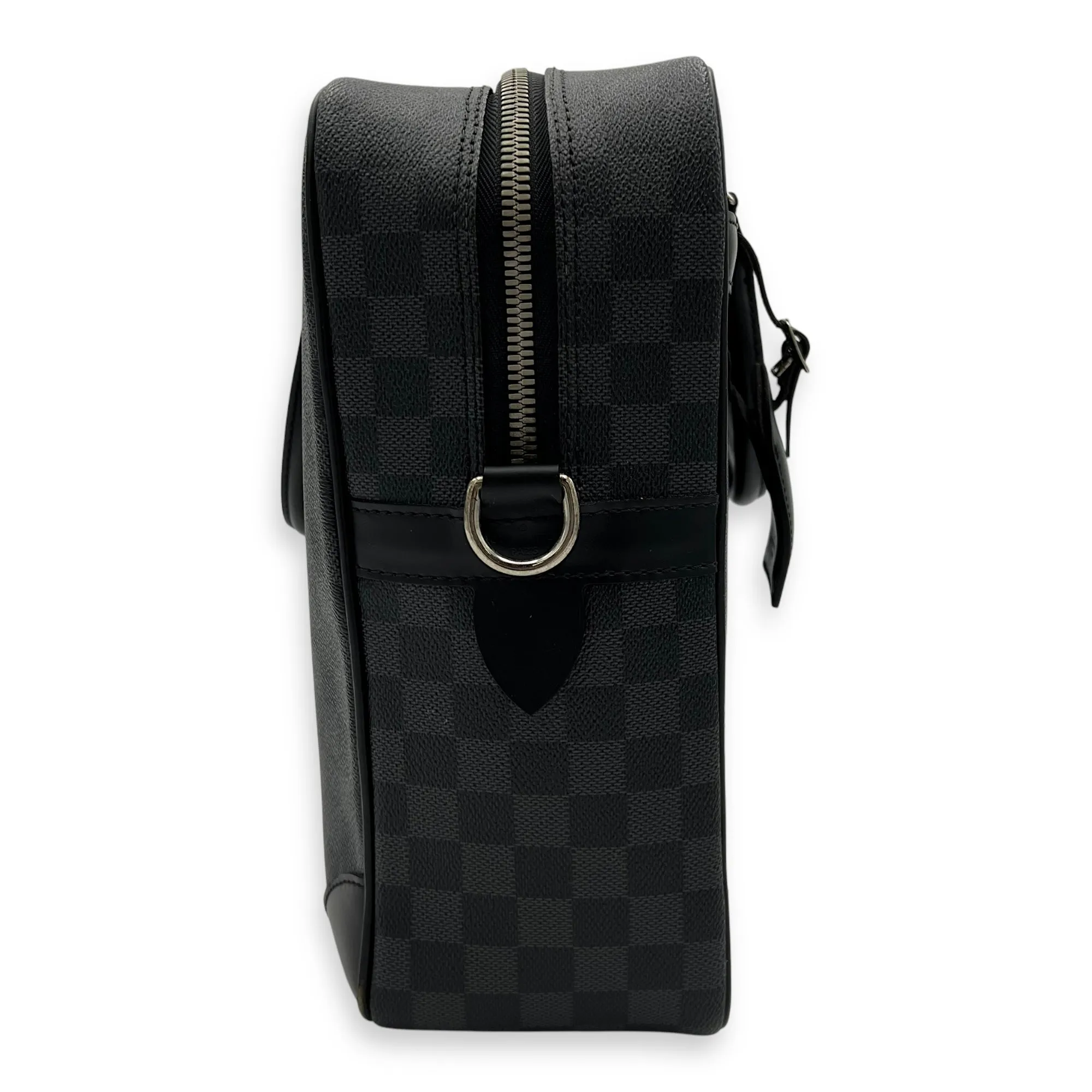 Porte document voyage Messenger Black in Coated Canvas, Silver hardware