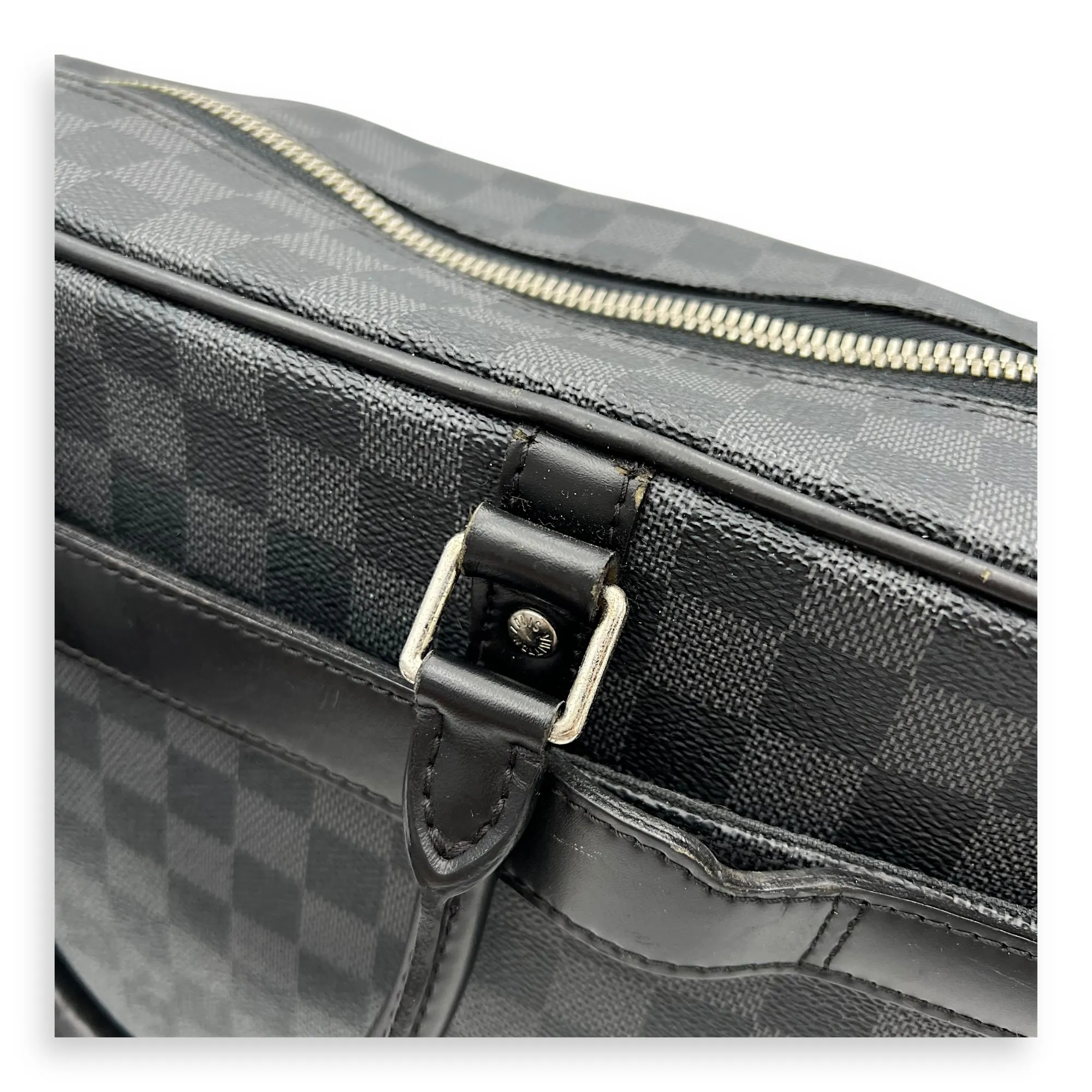 Porte document voyage Messenger Black in Coated Canvas, Silver hardware