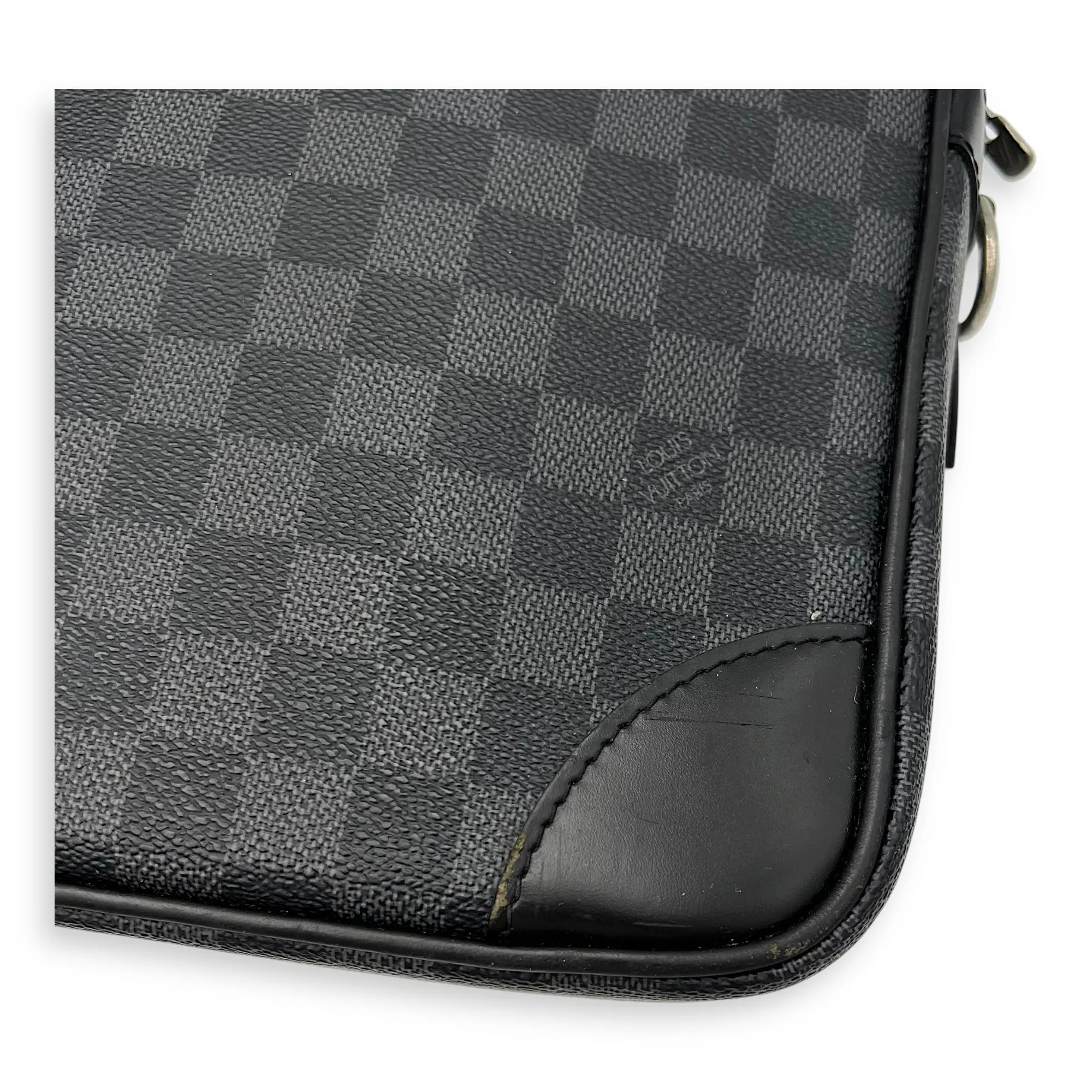 Porte document voyage Messenger Black in Coated Canvas, Silver hardware
