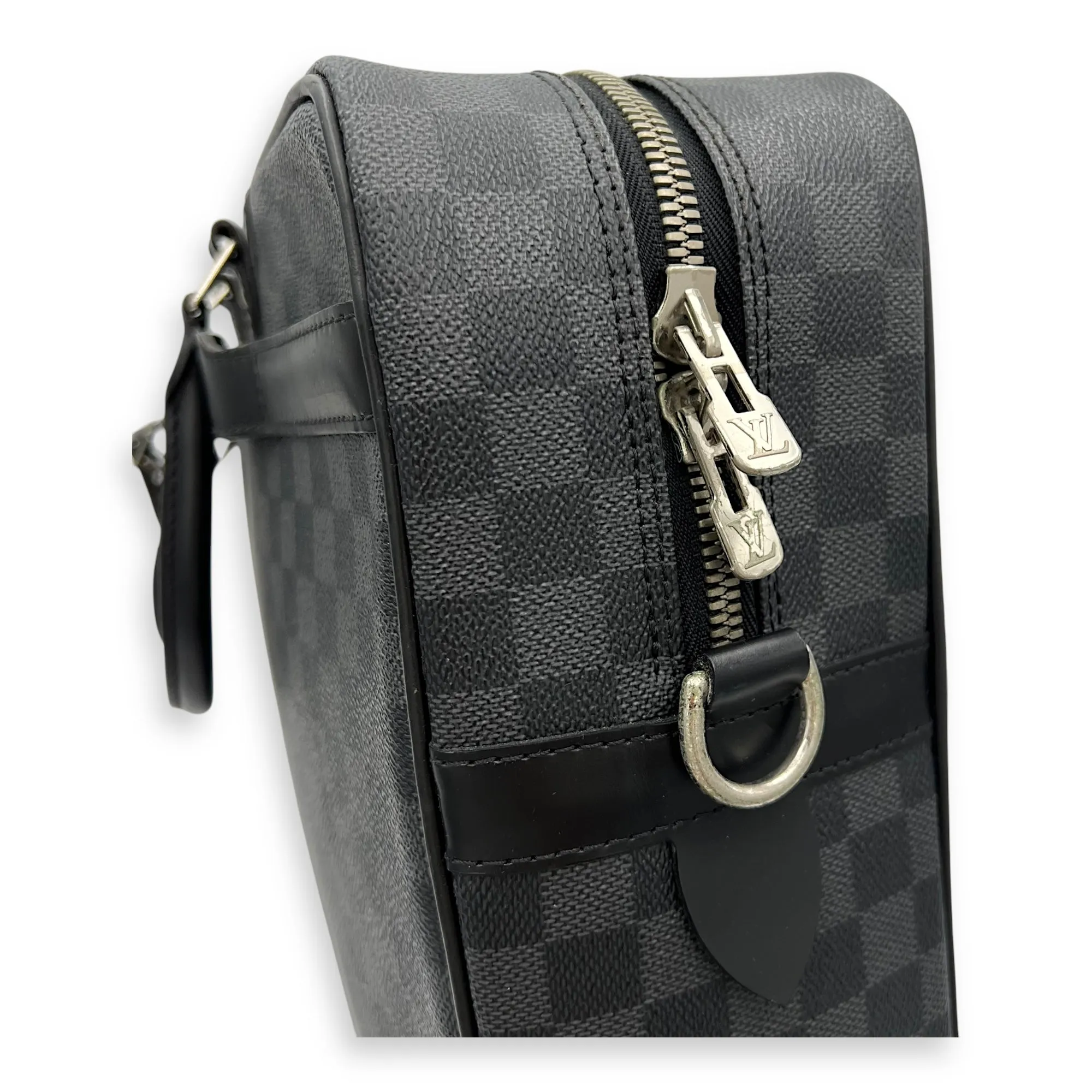 Porte document voyage Messenger Black in Coated Canvas, Silver hardware