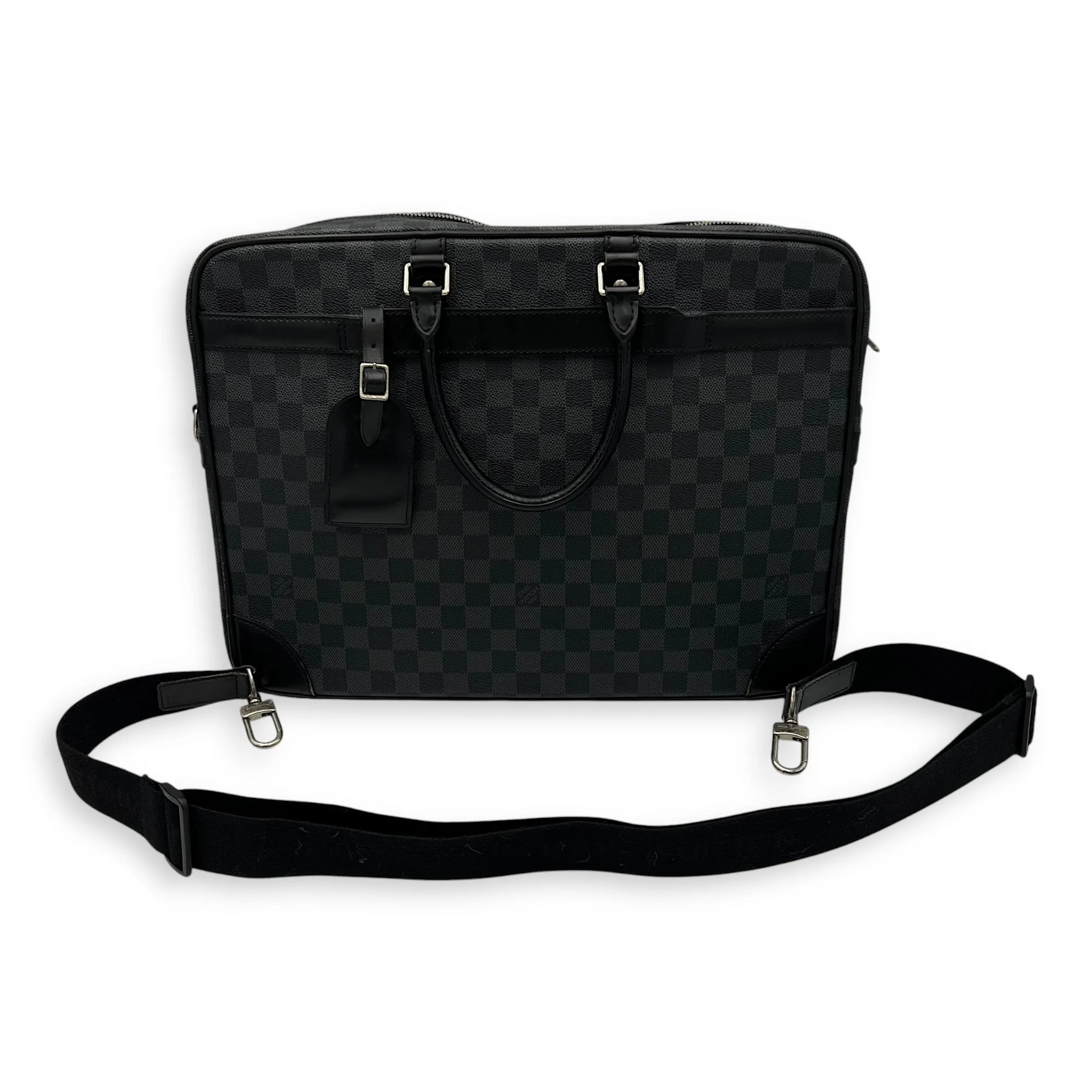 Porte document voyage Messenger Black in Coated Canvas, Silver hardware