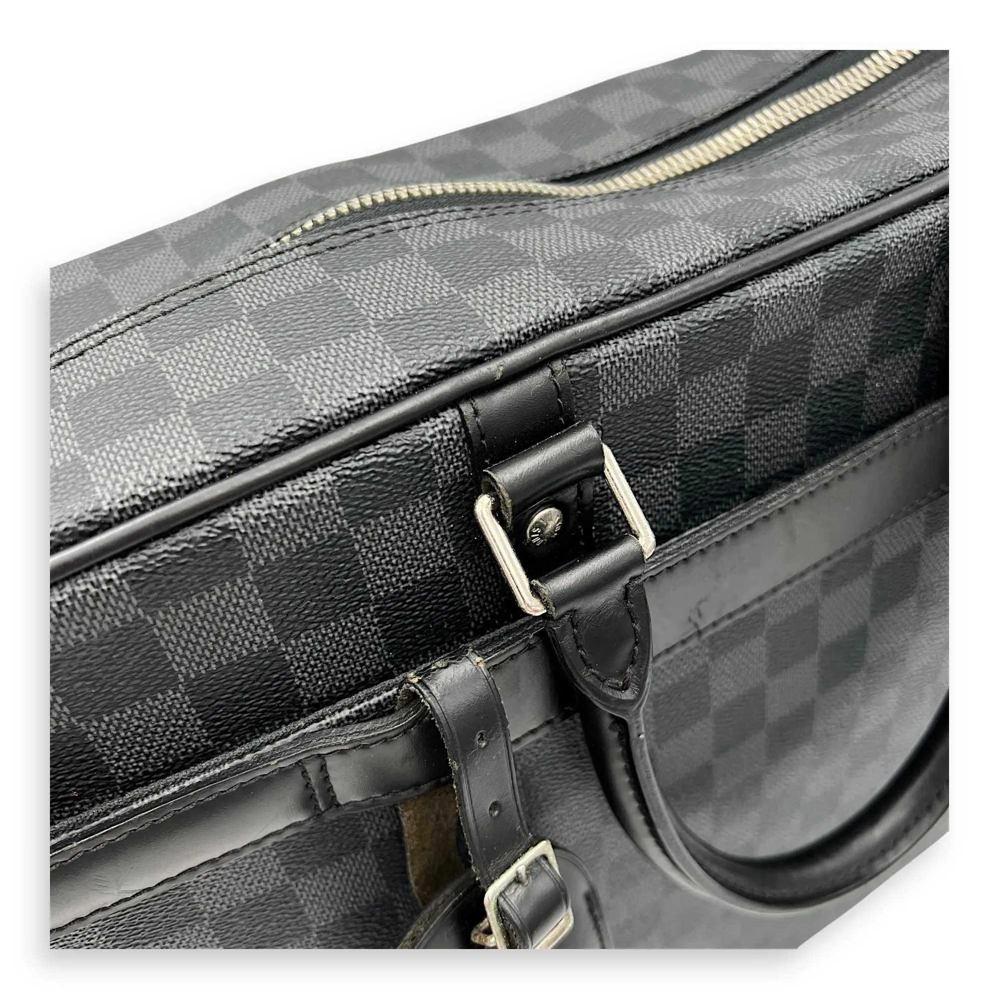 Porte document voyage Messenger Black in Coated Canvas, Silver hardware