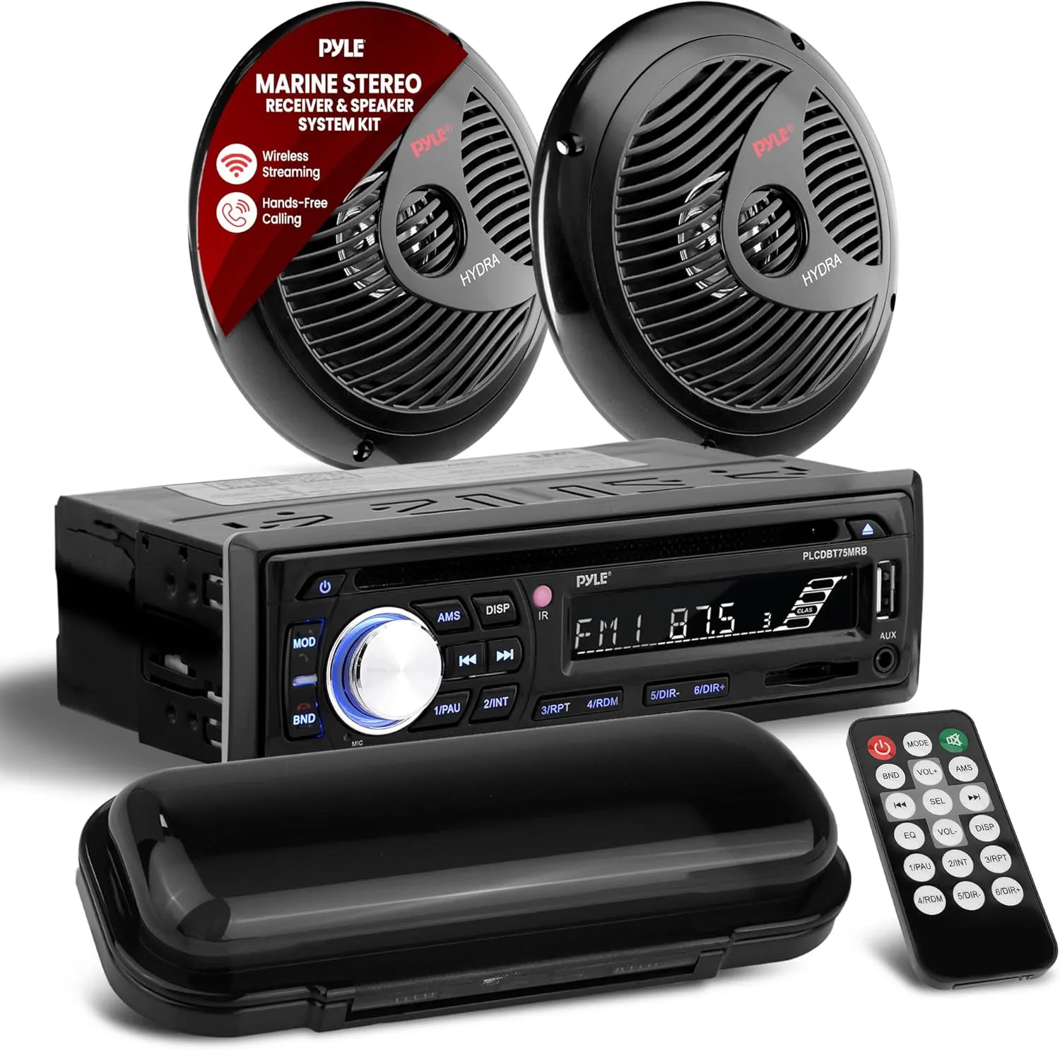 Pyle Marine Stereo Radio Receiver Speaker Kit - 200W Wireless Receiver and 150W Waterproof 6.5 Speakers, Hands-Free Talking, CD/MP3/USB/SD Player, AM/FM Radio, for Boat & Off-Road Vehicles