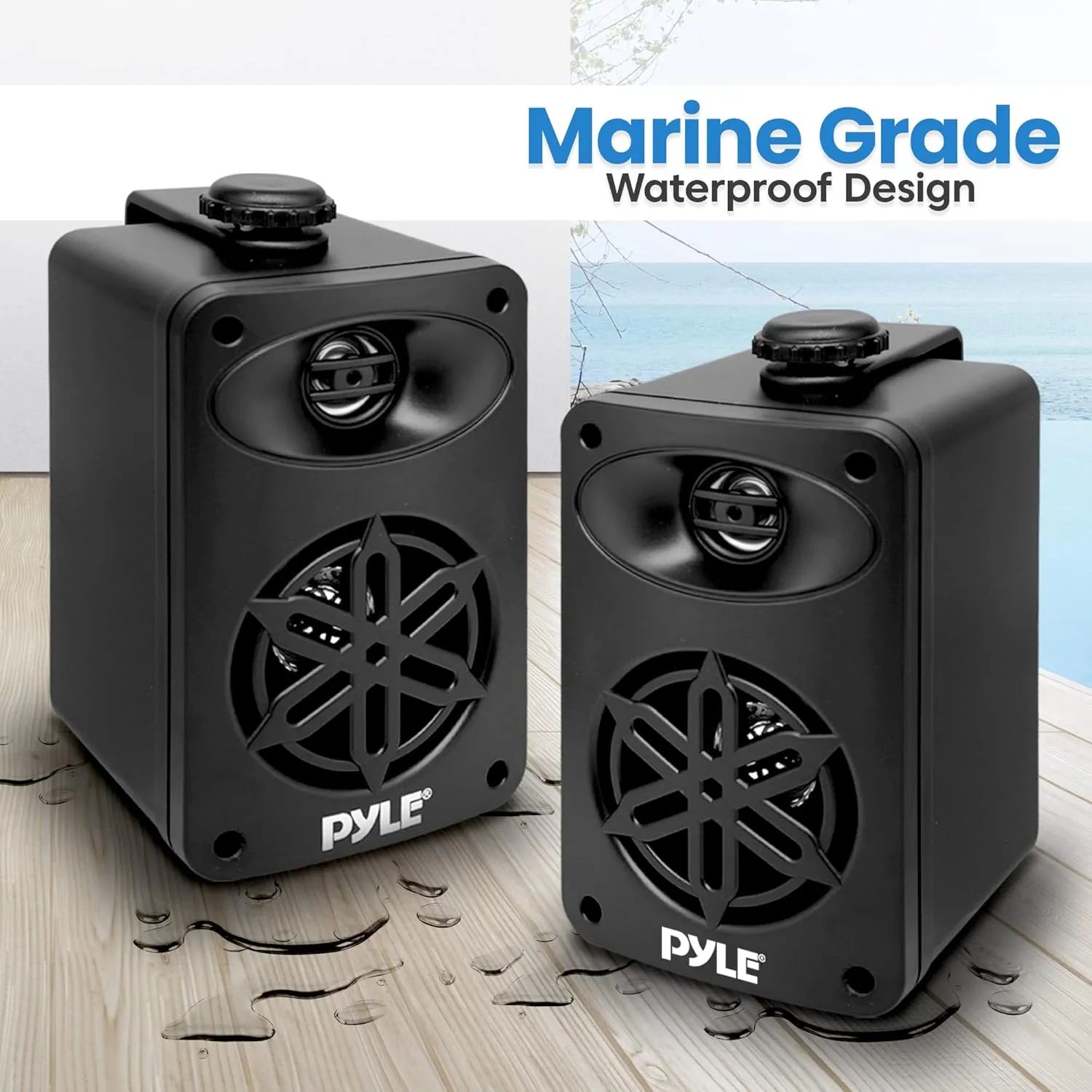 PyleUsa Bluetooth Indoor Outdoor Speakers Pair - 200 Watt Dual Waterproof 3.5 2-Way Full Range Speaker System w/ 1/2 High Compliance Polymer Tweeter - Home, Boat, Patio, Poolside - PDWRBT36BK,Black