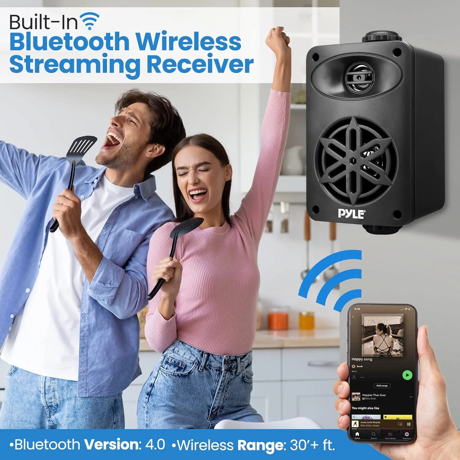 PyleUsa Bluetooth Indoor Outdoor Speakers Pair - 200 Watt Dual Waterproof 3.5 2-Way Full Range Speaker System w/ 1/2 High Compliance Polymer Tweeter - Home, Boat, Patio, Poolside - PDWRBT36BK,Black
