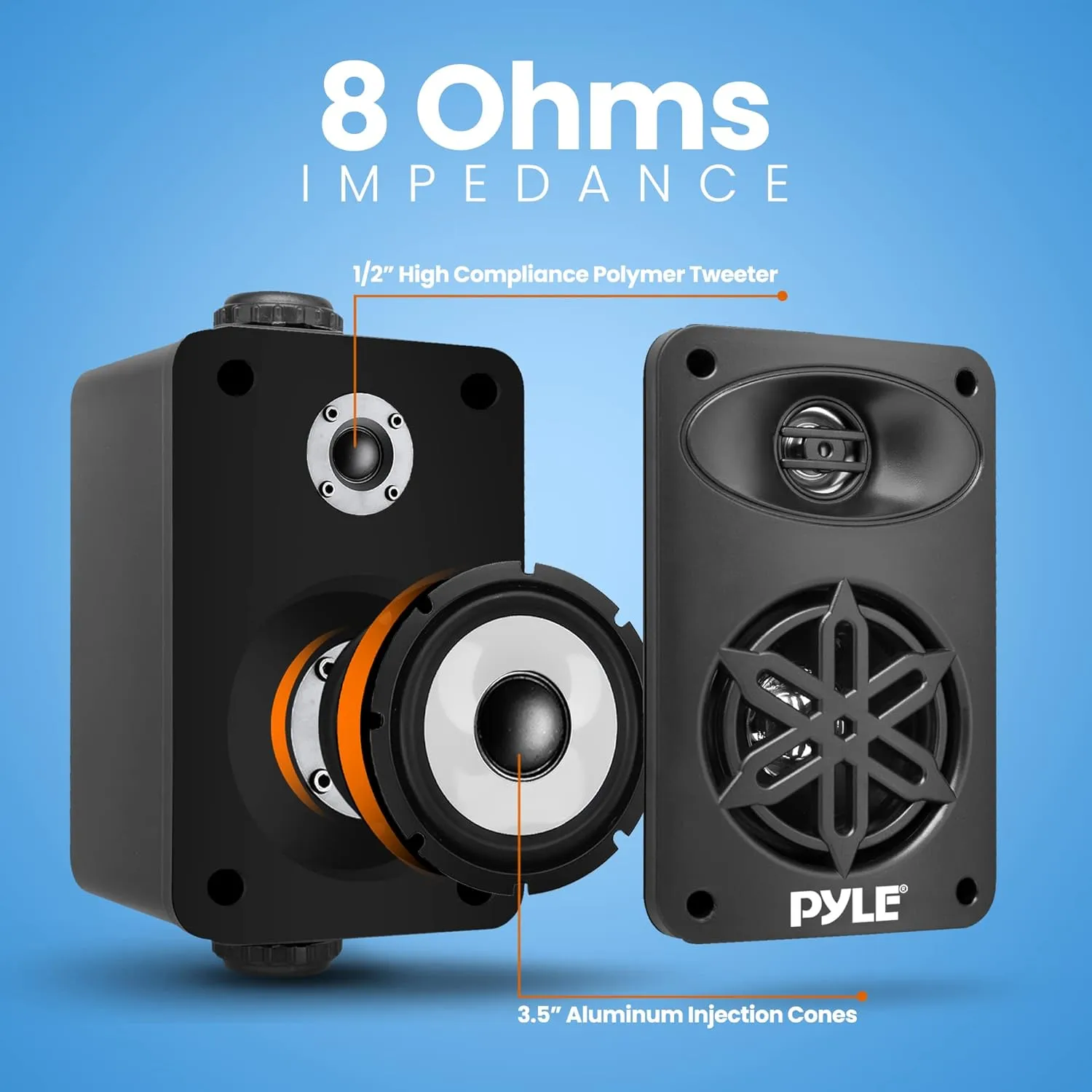 PyleUsa Bluetooth Indoor Outdoor Speakers Pair - 200 Watt Dual Waterproof 3.5 2-Way Full Range Speaker System w/ 1/2 High Compliance Polymer Tweeter - Home, Boat, Patio, Poolside - PDWRBT36BK,Black