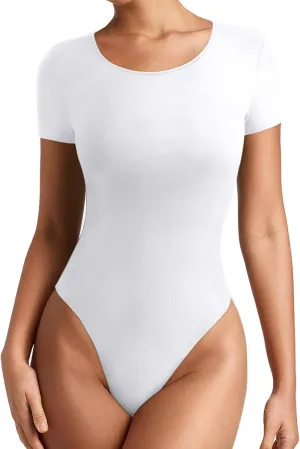 REORIA Women's Short Sleeve Round Neck Body Suits Fashion T-shirt Tops Bodysuits for women