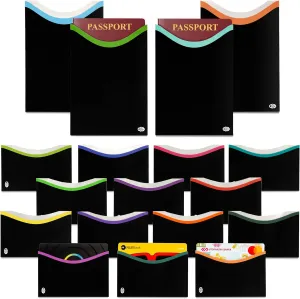 RFID Blocking Credit Card & Passport Sleeves (14 Long Side Credit Card & 4 Passport Protectors)  RFID Blocking Identity Theft Protection, Slim Design  Ideal for Travel and Everyday Use