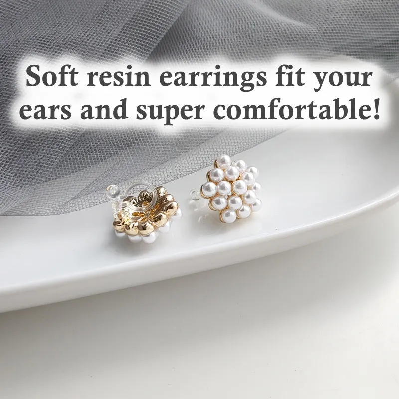 Round White Pearl Invisible Clip On Stud Earrings