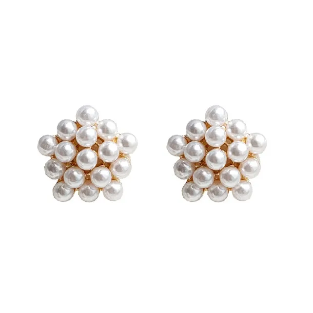 Round White Pearl Invisible Clip On Stud Earrings