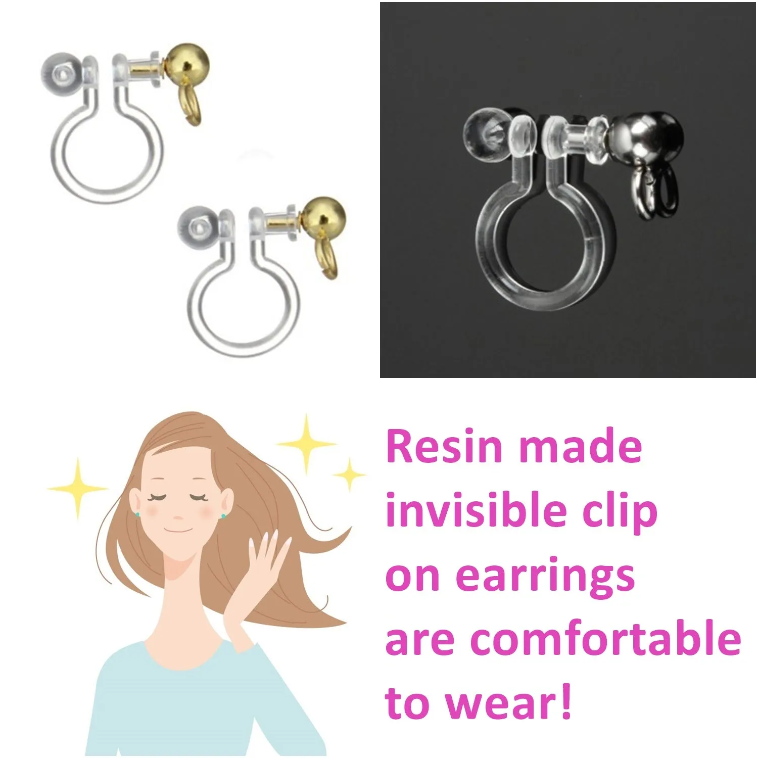 Round White Pearl Invisible Clip On Stud Earrings