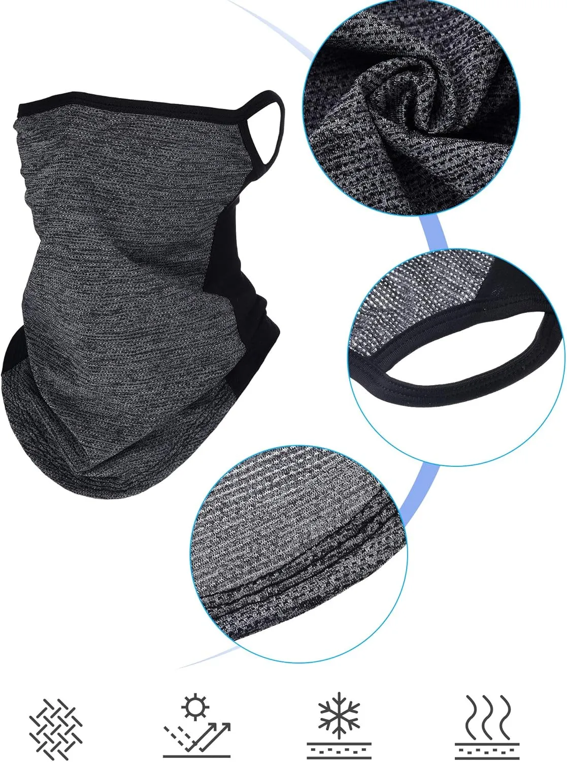 SATINIOR 4 Pcs Neck Gaiter with Ear Loops Neck Covers Bandana Cloth Face Gaiter Mask for Men Women Winter Non Slip Headwear