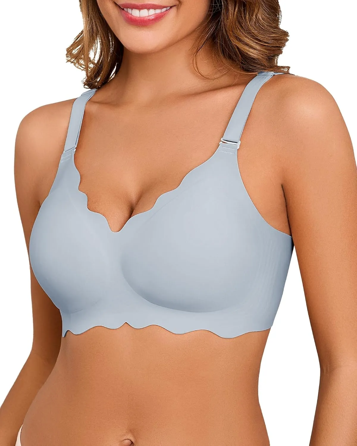 Seamless Bras for Women No Underwire Push Up Bra Full Coverage V-Neck Wirefree Bralettes Soft T-Shirt Bra Everyday Bra