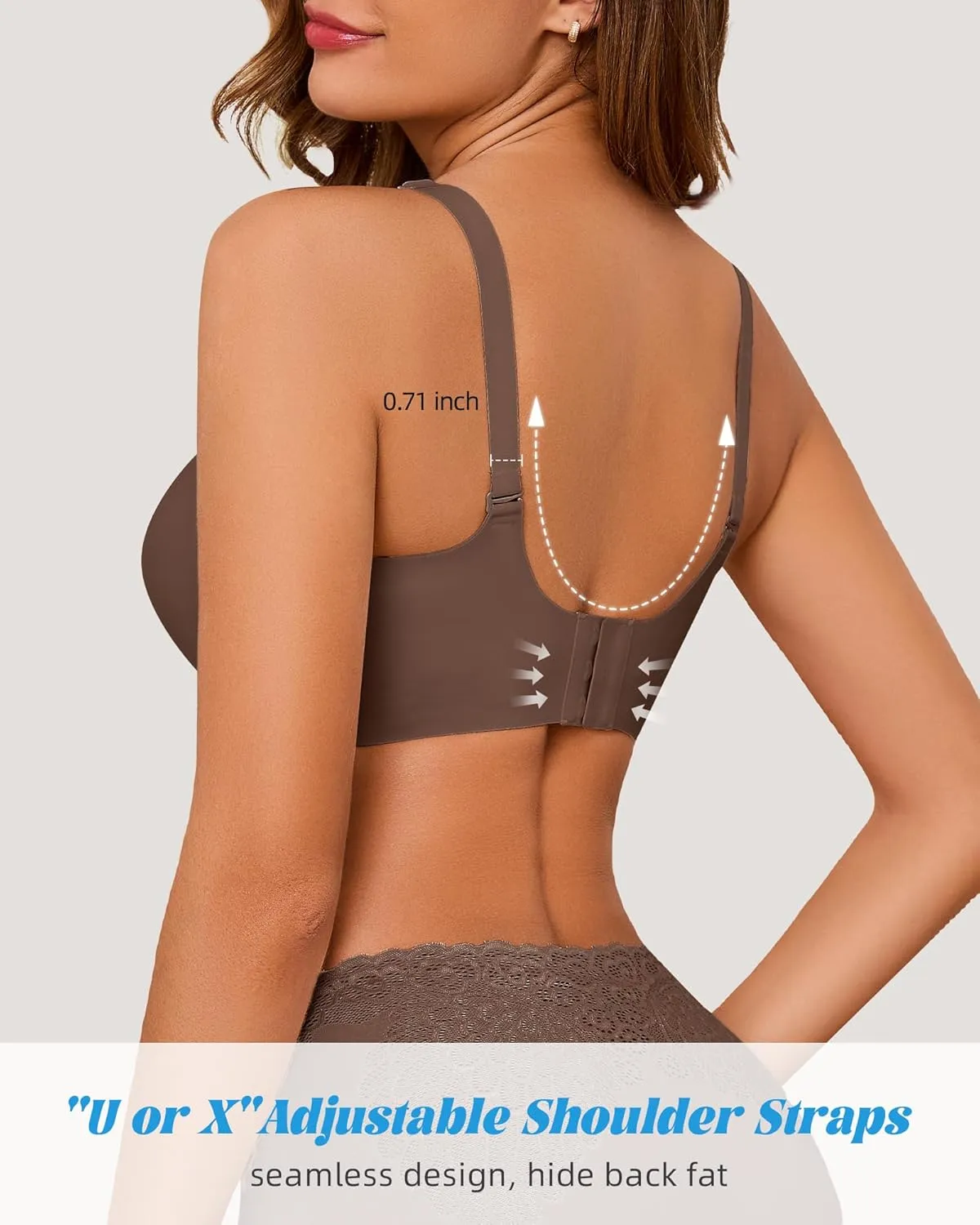 Seamless Bras for Women No Underwire Push Up Bra Full Coverage V-Neck Wirefree Bralettes Soft T-Shirt Bra Everyday Bra