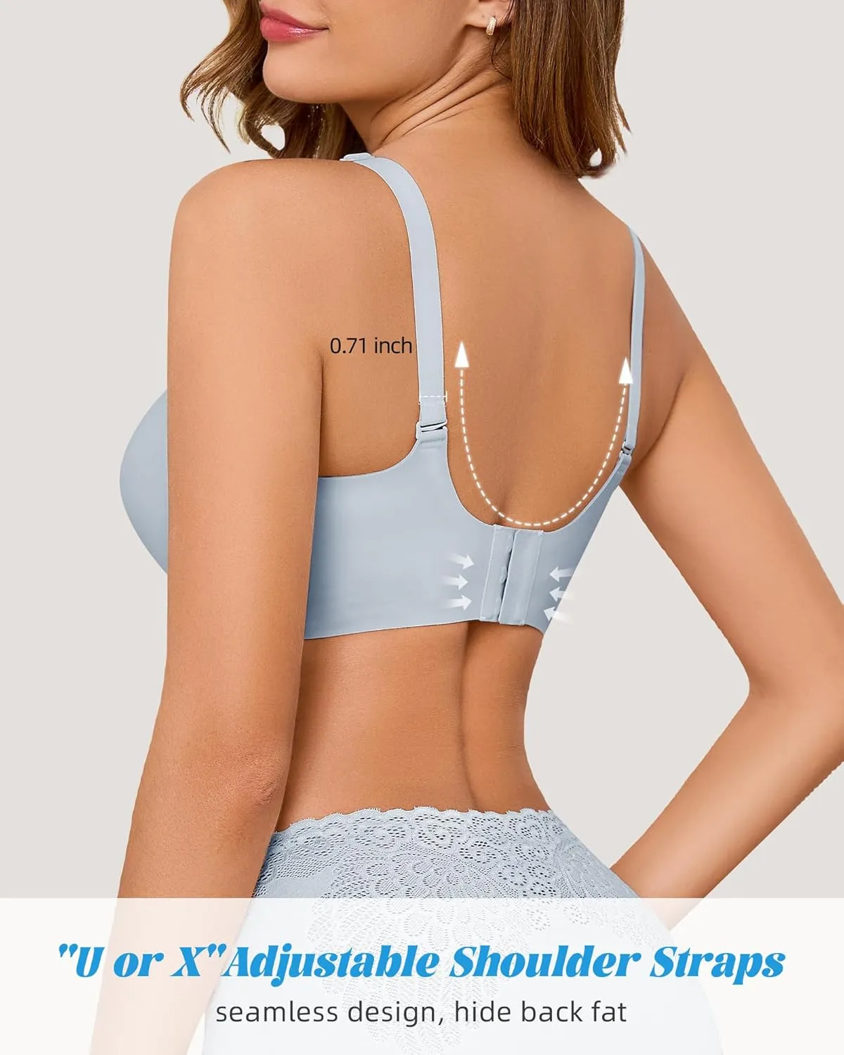 Seamless Bras for Women No Underwire Push Up Bra Full Coverage V-Neck Wirefree Bralettes Soft T-Shirt Bra Everyday Bra
