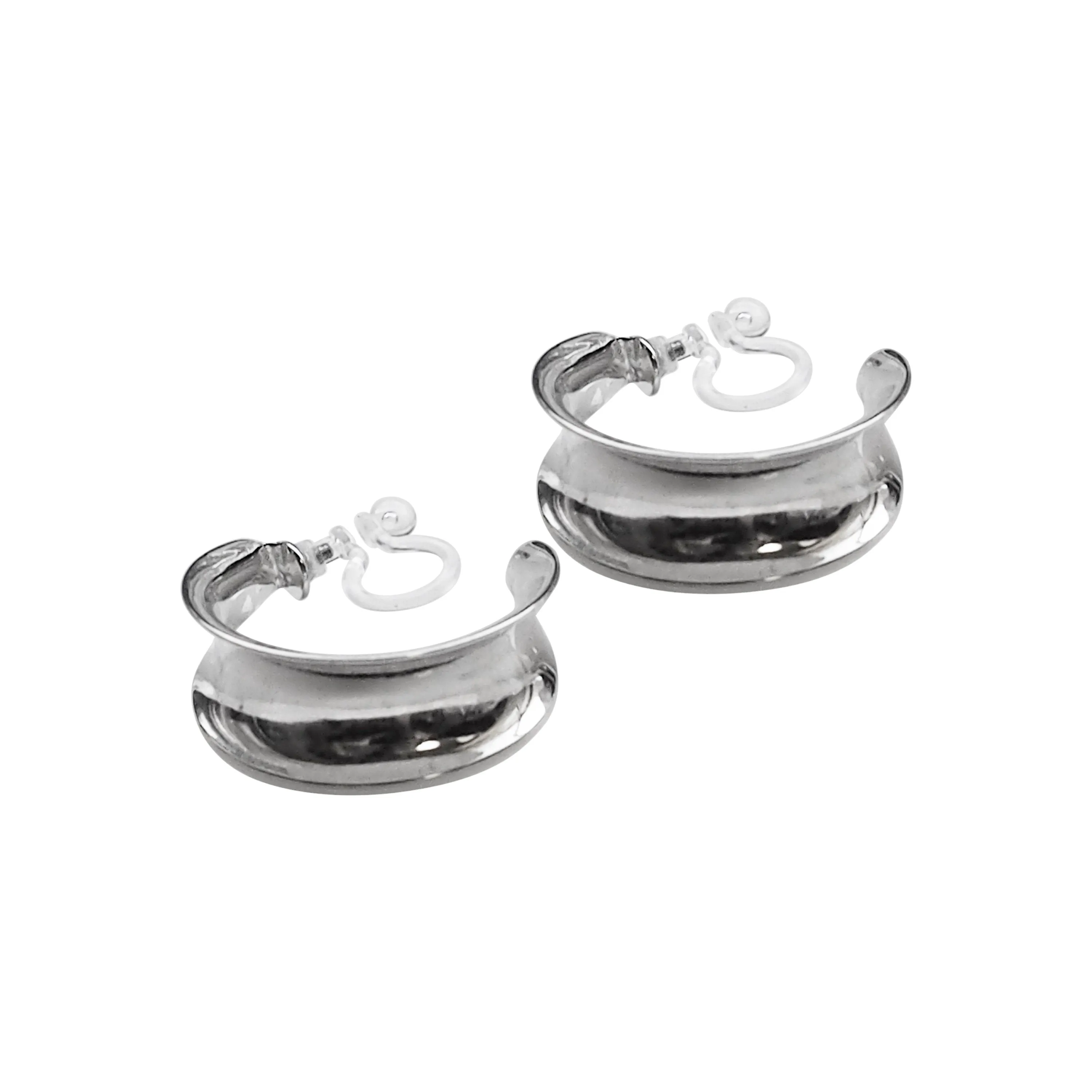 Silver Large Wide Invisible Clip On Hoop Earrings