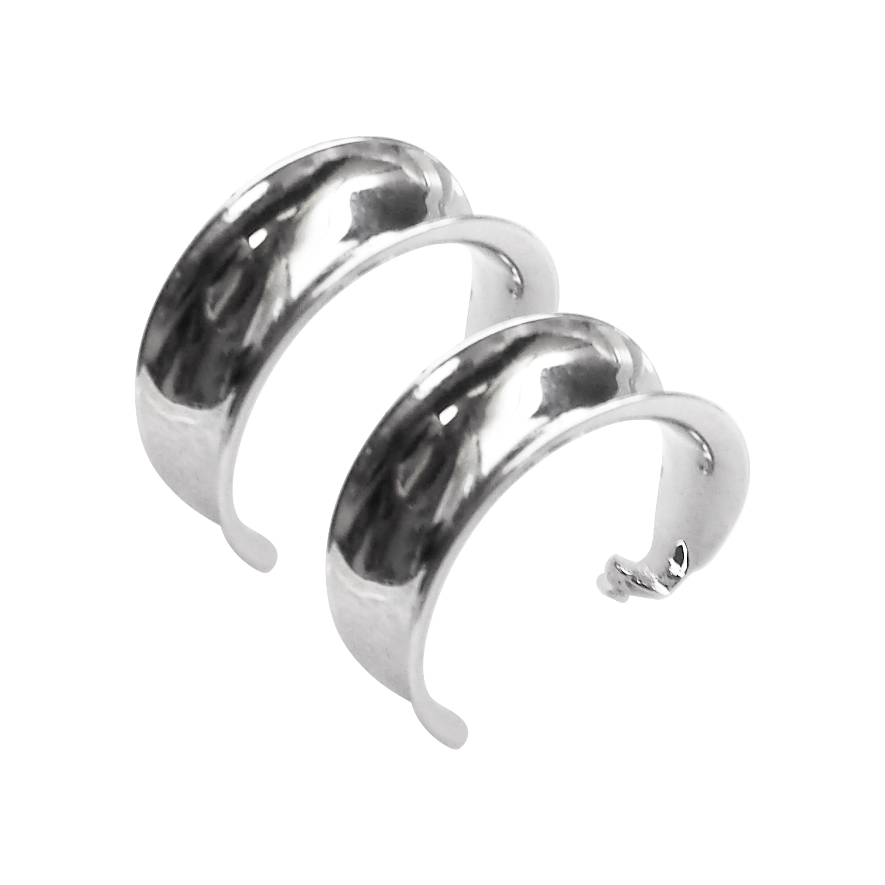 Silver Large Wide Invisible Clip On Hoop Earrings