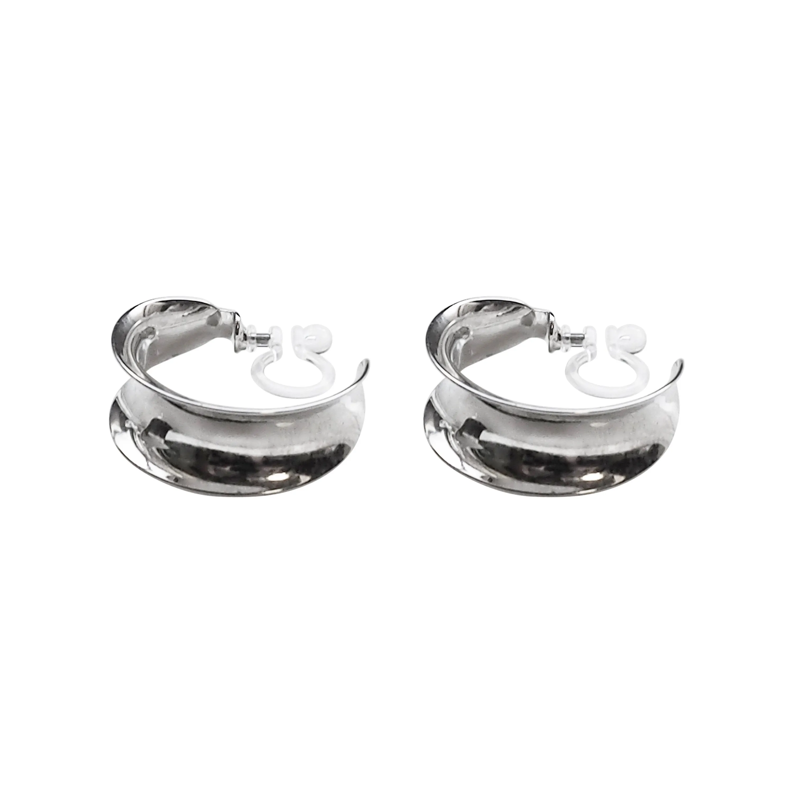 Silver Large Wide Invisible Clip On Hoop Earrings