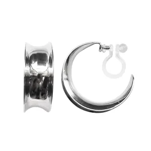 Silver Large Wide Invisible Clip On Hoop Earrings