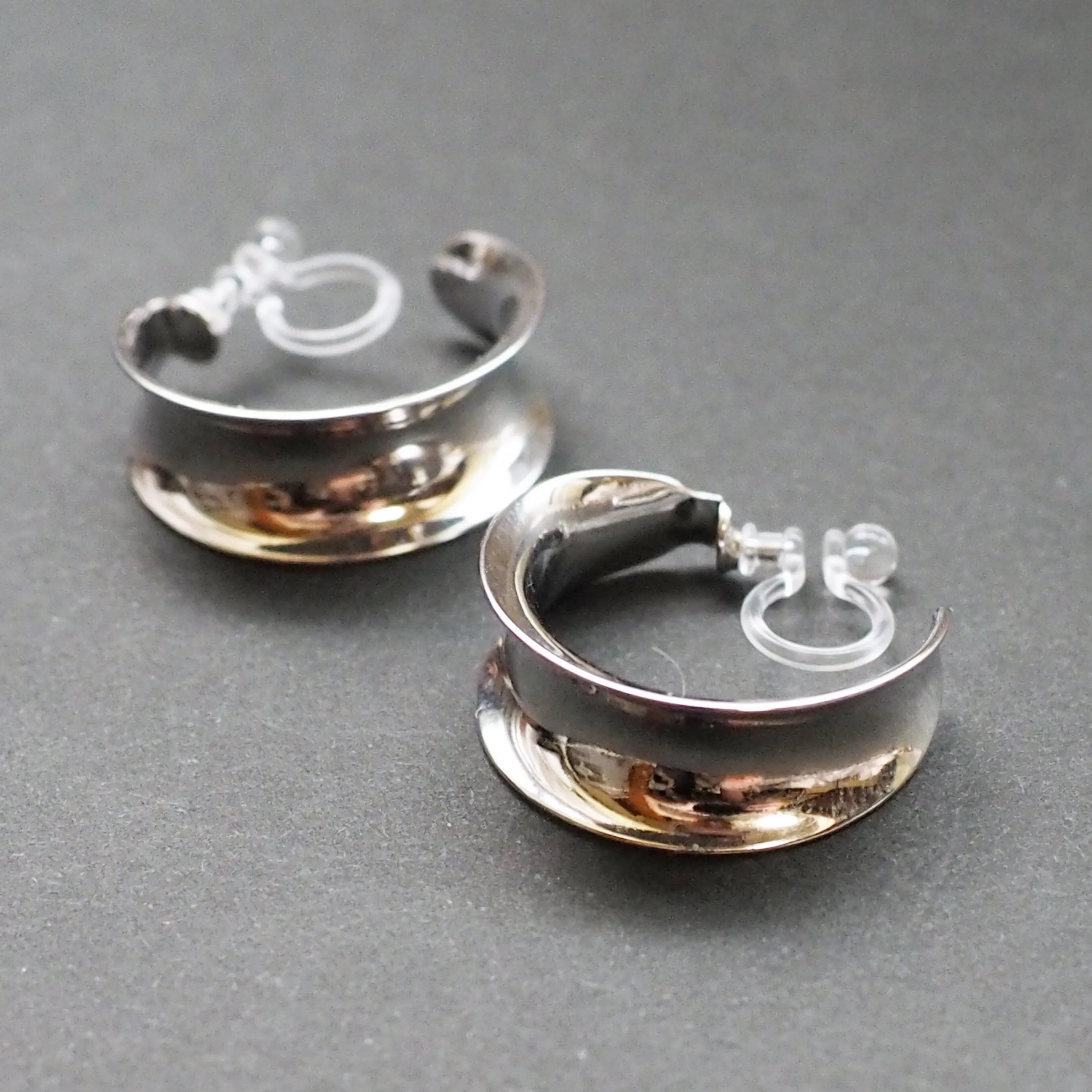 Silver Large Wide Invisible Clip On Hoop Earrings