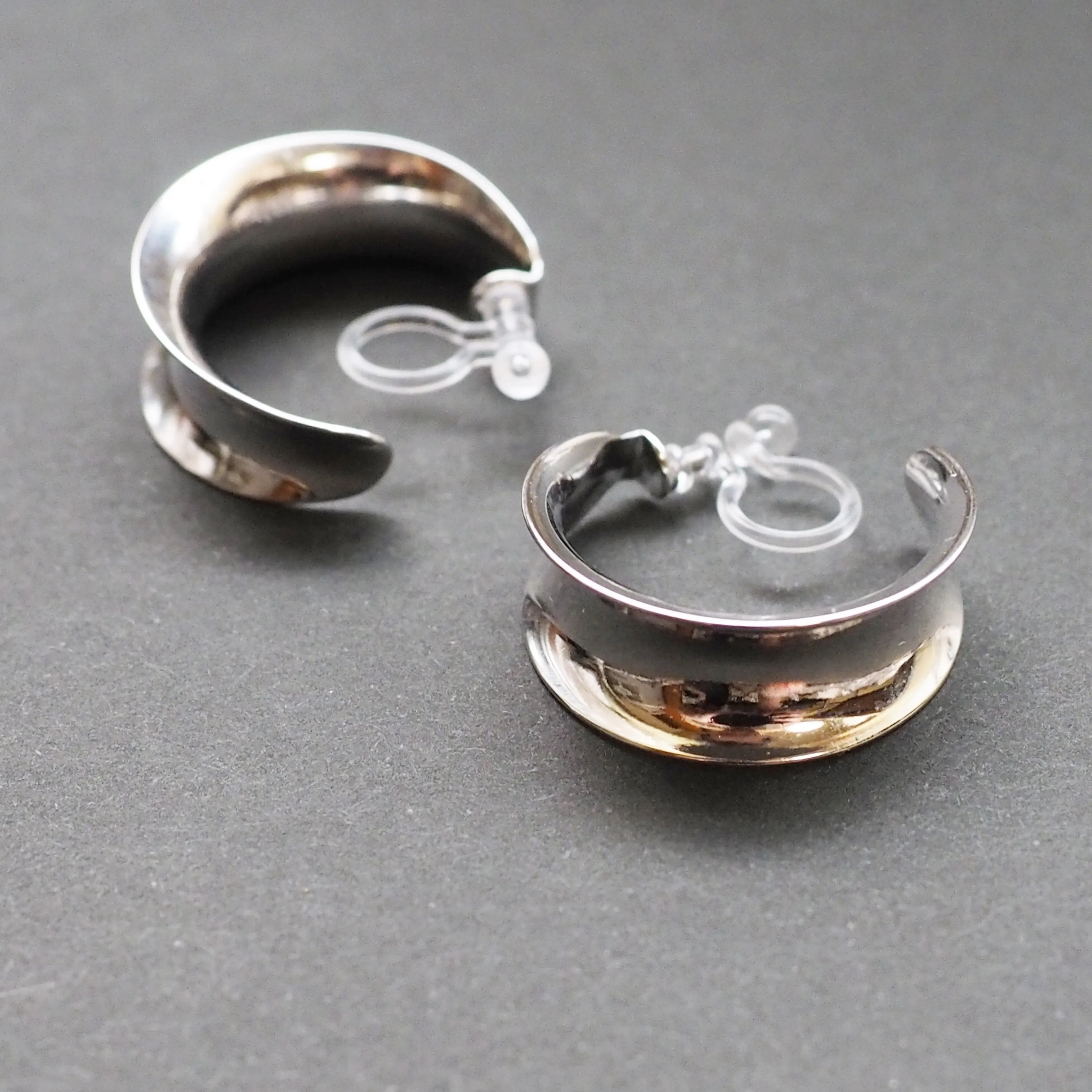 Silver Large Wide Invisible Clip On Hoop Earrings