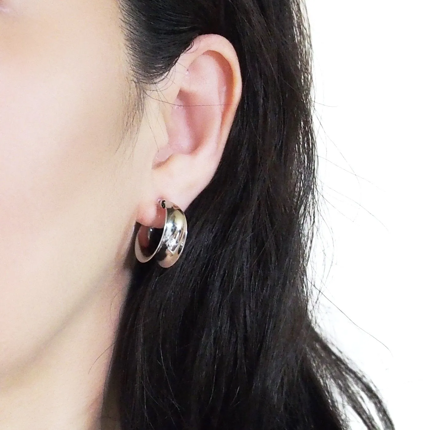 Silver Large Wide Invisible Clip On Hoop Earrings