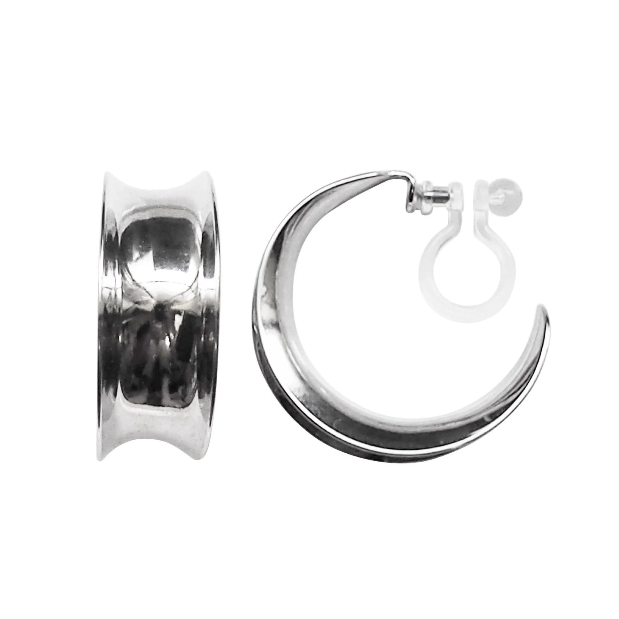 Silver Large Wide Invisible Clip On Hoop Earrings