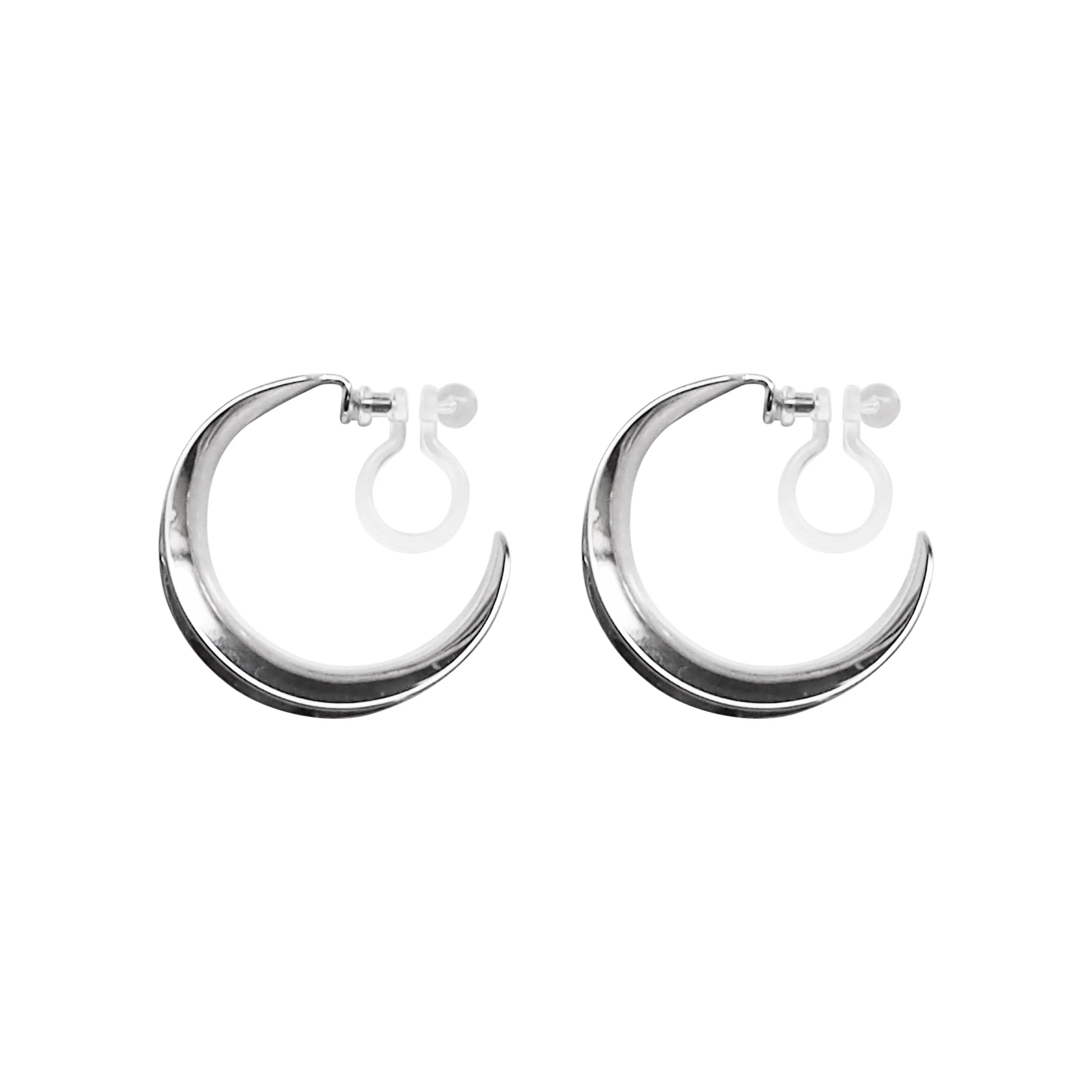 Silver Large Wide Invisible Clip On Hoop Earrings