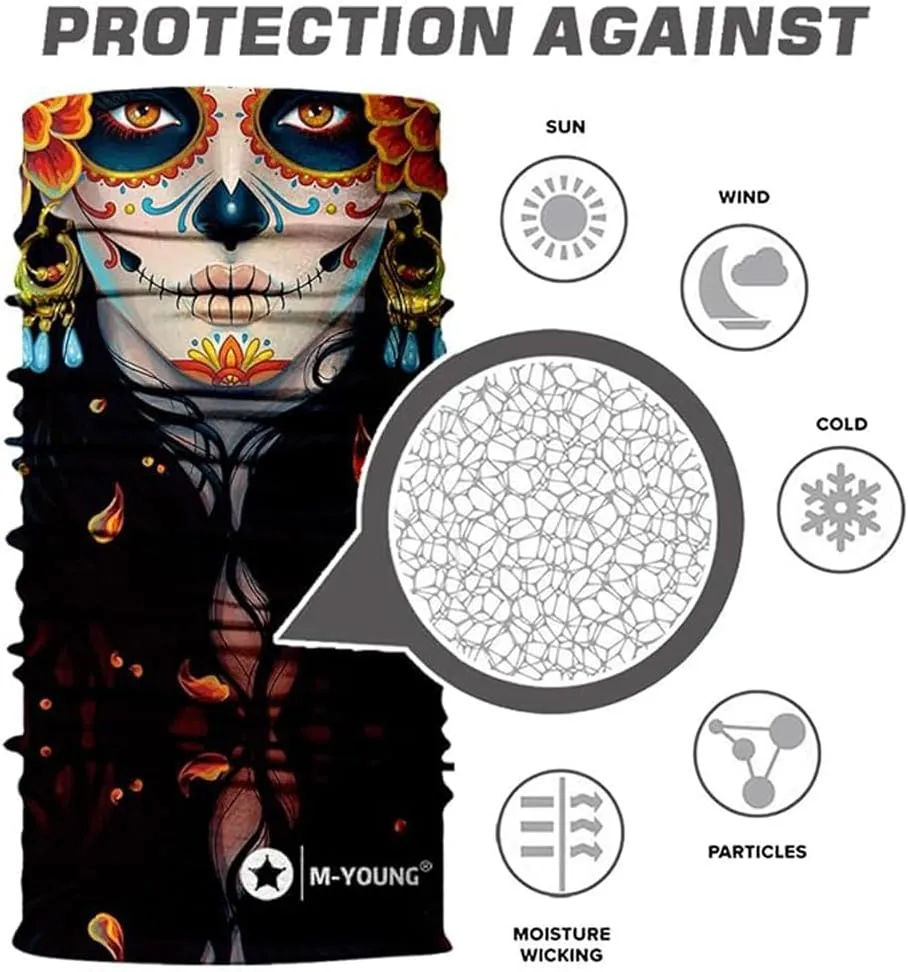 Skull Face Sun Mask Half,Bandanas,Neck Gaiter, Headwear, Headband for Fishing, Hunting,Yard Work