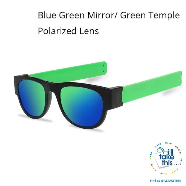 Slap Foldable Mirrored Sunglasses Polarized unique Slappable Bracelet Unisex Design, Folding Shades
