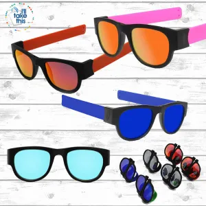 Slap Foldable Mirrored Sunglasses Polarized unique Slappable Bracelet Unisex Design, Folding Shades