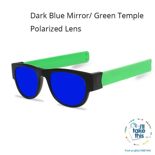 Slap Foldable Mirrored Sunglasses Polarized unique Slappable Bracelet Unisex Design, Folding Shades