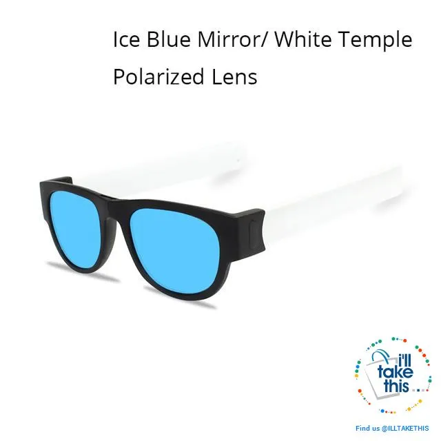 Slap Foldable Mirrored Sunglasses Polarized unique Slappable Bracelet Unisex Design, Folding Shades