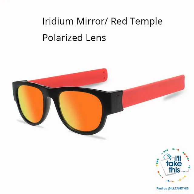Slap Foldable Mirrored Sunglasses Polarized unique Slappable Bracelet Unisex Design, Folding Shades