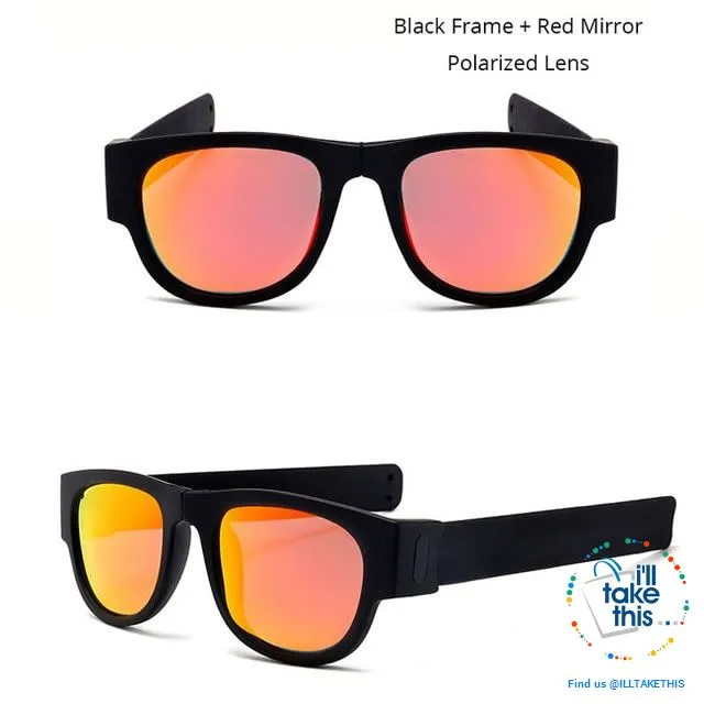 Slap Foldable Mirrored Sunglasses Polarized unique Slappable Bracelet Unisex Design, Folding Shades