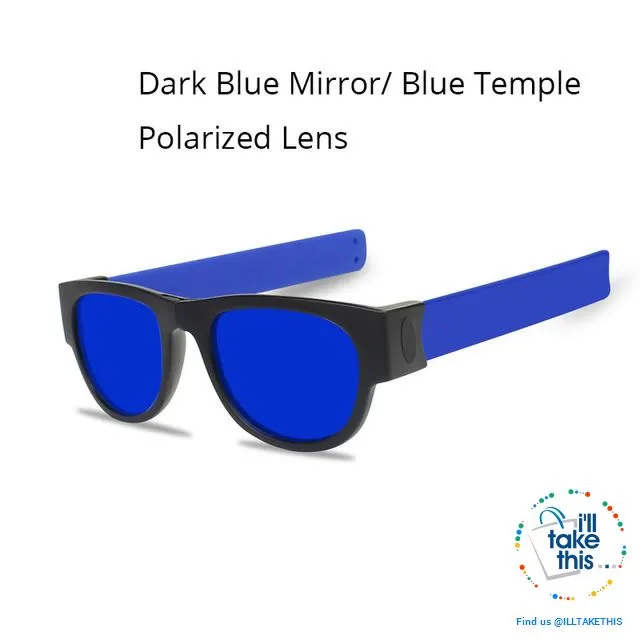 Slap Foldable Mirrored Sunglasses Polarized unique Slappable Bracelet Unisex Design, Folding Shades