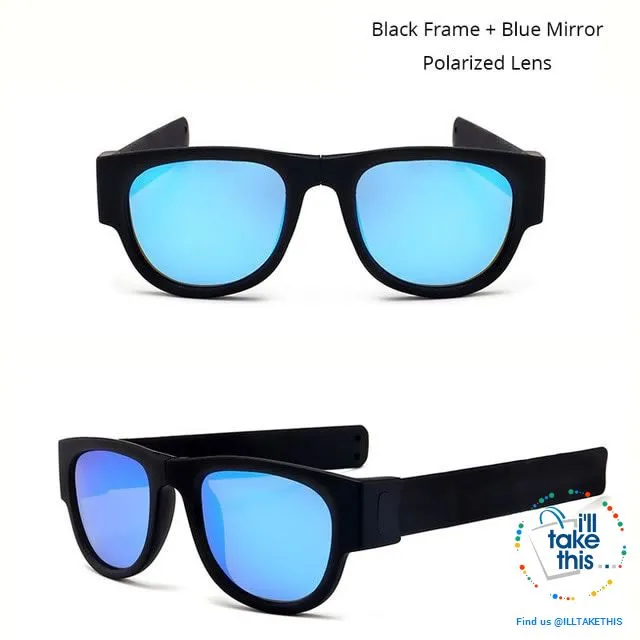 Slap Foldable Mirrored Sunglasses Polarized unique Slappable Bracelet Unisex Design, Folding Shades