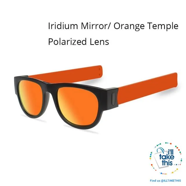 Slap Foldable Mirrored Sunglasses Polarized unique Slappable Bracelet Unisex Design, Folding Shades