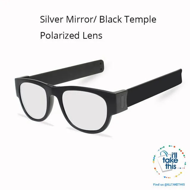 Slap Foldable Mirrored Sunglasses Polarized unique Slappable Bracelet Unisex Design, Folding Shades