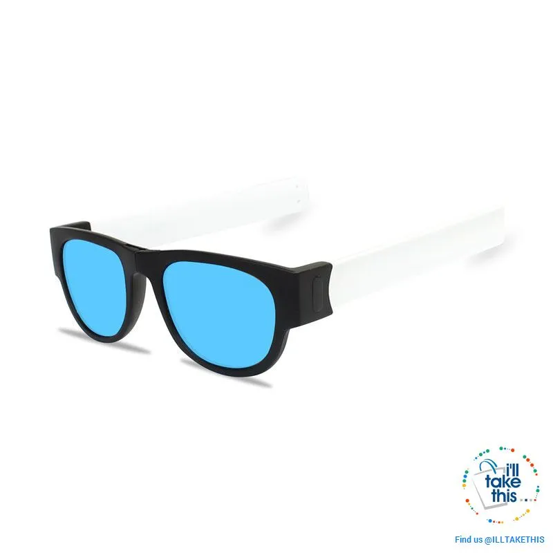 Slap Foldable Mirrored Sunglasses Polarized unique Slappable Bracelet Unisex Design, Folding Shades