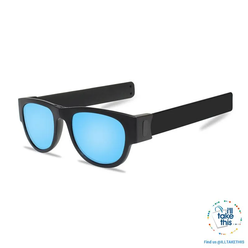Slap Foldable Mirrored Sunglasses Polarized unique Slappable Bracelet Unisex Design, Folding Shades