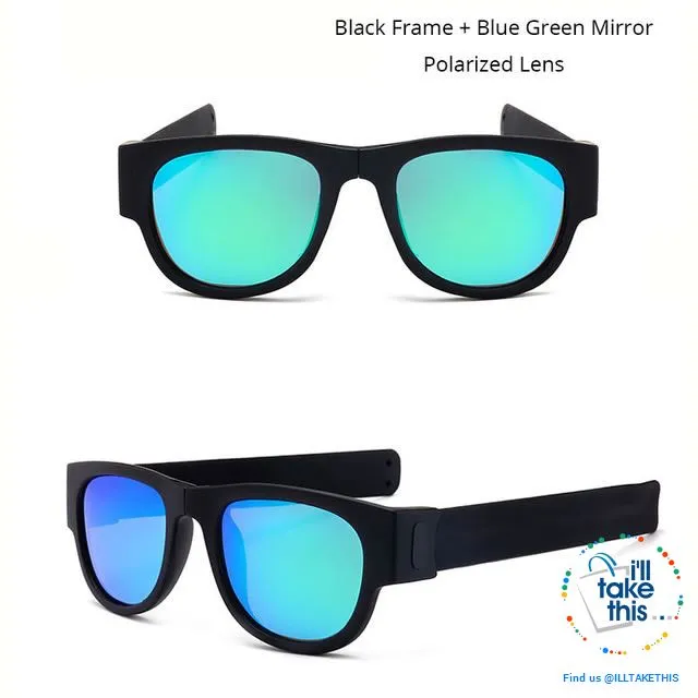 Slap Foldable Mirrored Sunglasses Polarized unique Slappable Bracelet Unisex Design, Folding Shades