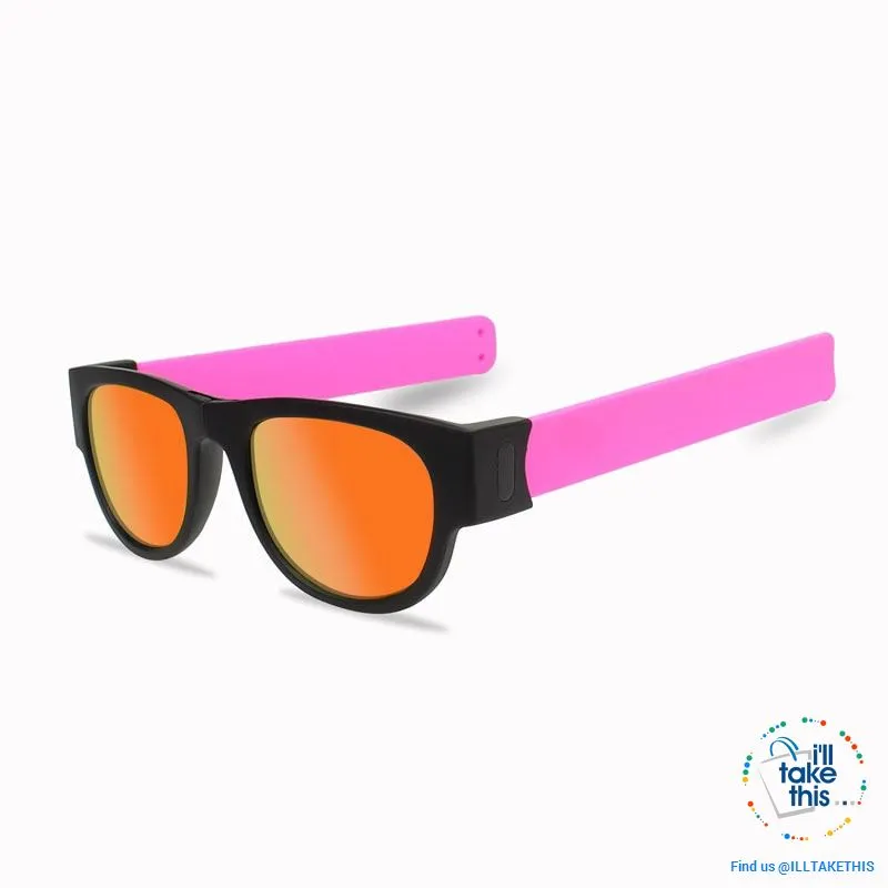 Slap Foldable Mirrored Sunglasses Polarized unique Slappable Bracelet Unisex Design, Folding Shades