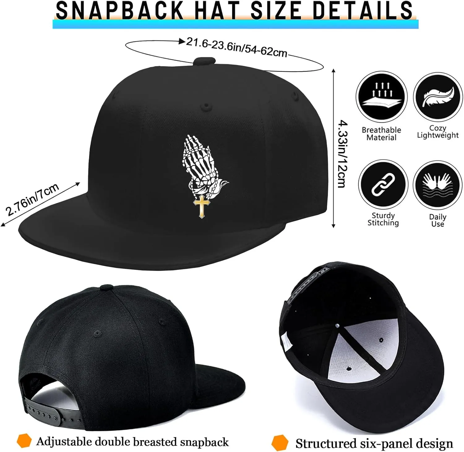 Snapback Hats Christian Hats for Men Flat Bill Hats for Men Adjustable Black Baseball Cap for Women