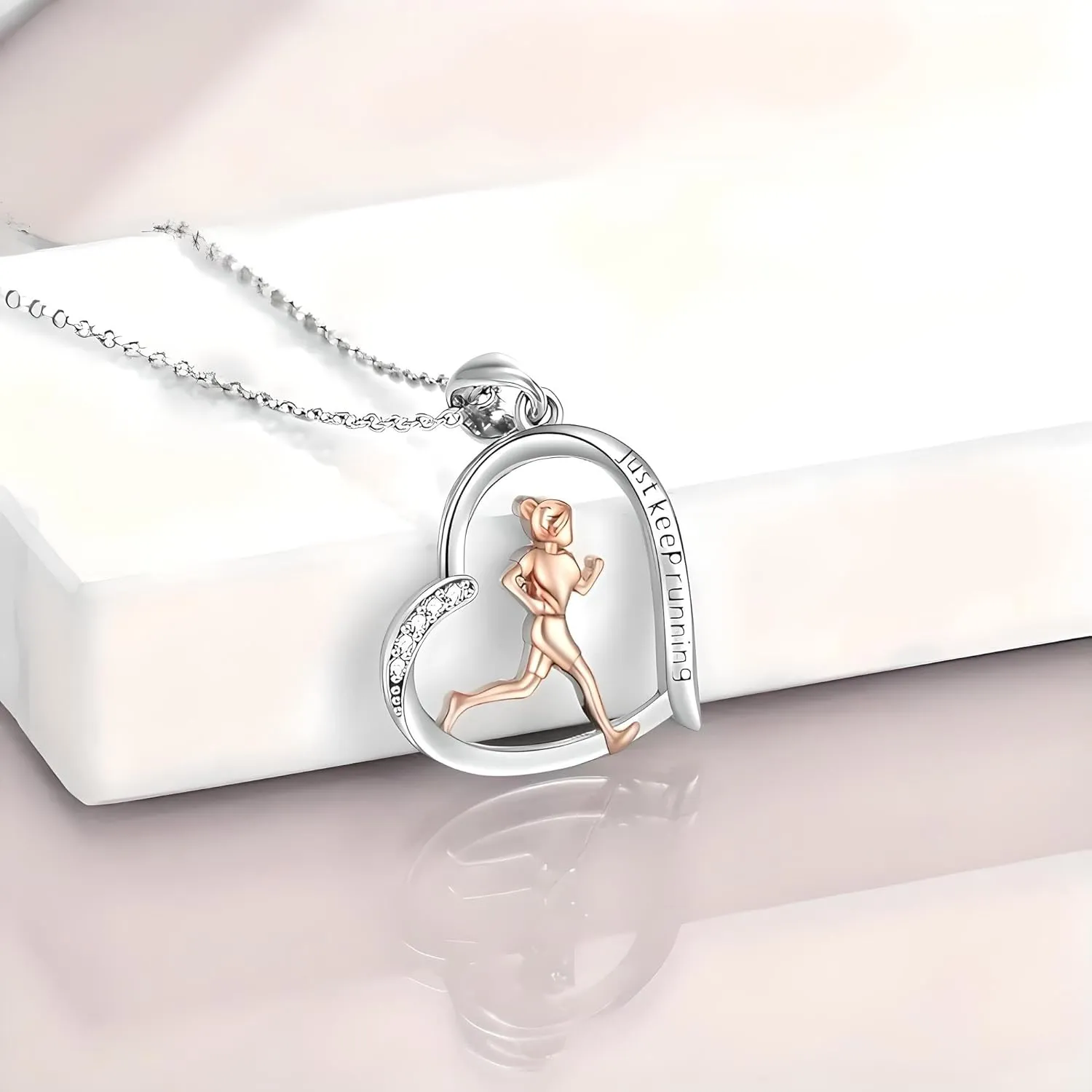 Sports Heart Necklace, 9 Different Sport Options: Basketball, Jumping Cheerleader, Gymnast, Softball, Volleyball, Ballet Ballerina, Runner, Sports Accessories Birthday Gift- Simulated Rainbow Diamonds, Christmas, Birthday or Party Gift